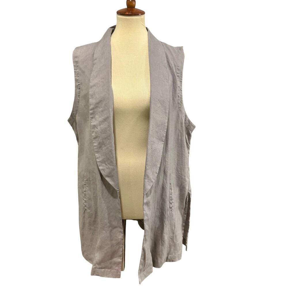 St. Tropez Gray 100% Linen Longline Vest Minimalist Summer Quiet Luxury Light